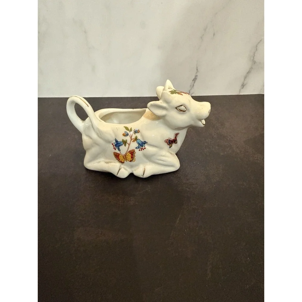 Lenwile Ardalt Artware Japan Cow Creamer Vintage White Floral Milk Coffee Tea
